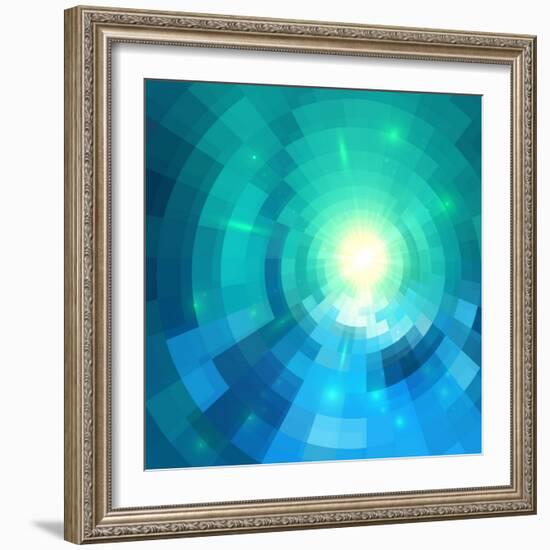 Abstract Blue Shining Circle Tunnel Vector Background-art_of_sun-Framed Art Print