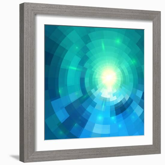 Abstract Blue Shining Circle Tunnel Vector Background-art_of_sun-Framed Art Print