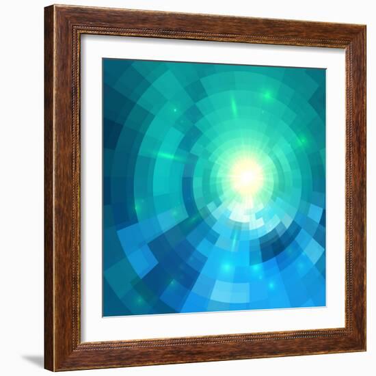 Abstract Blue Shining Circle Tunnel Vector Background-art_of_sun-Framed Art Print