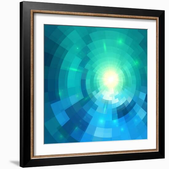 Abstract Blue Shining Circle Tunnel Vector Background-art_of_sun-Framed Art Print