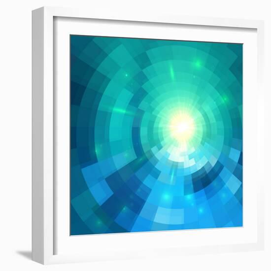 Abstract Blue Shining Circle Tunnel Vector Background-art_of_sun-Framed Art Print