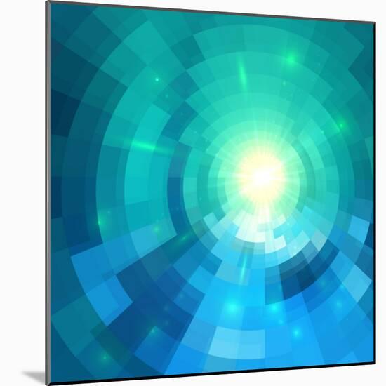 Abstract Blue Shining Circle Tunnel Vector Background-art_of_sun-Mounted Art Print