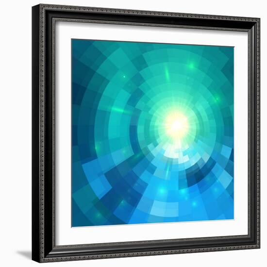 Abstract Blue Shining Circle Tunnel Vector Background-art_of_sun-Framed Art Print