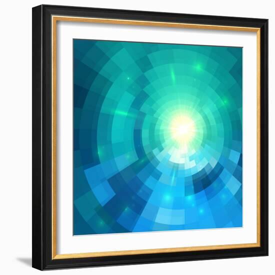 Abstract Blue Shining Circle Tunnel Vector Background-art_of_sun-Framed Art Print