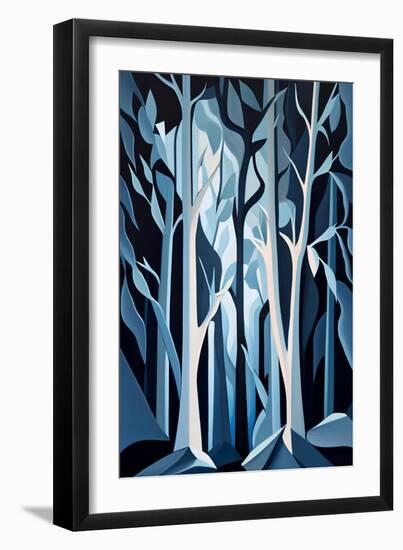 Abstract Blue Trees-Lea Faucher-Framed Art Print