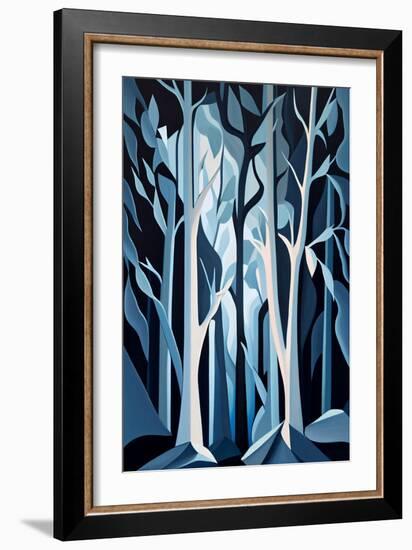 Abstract Blue Trees-Lea Faucher-Framed Art Print