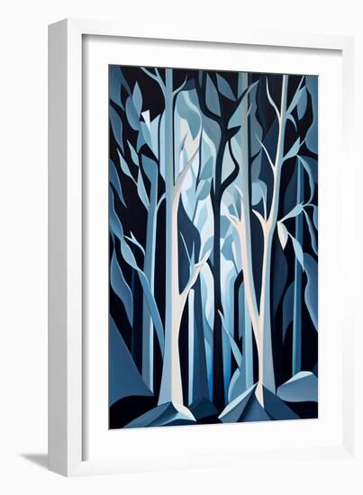 Abstract Blue Trees-Lea Faucher-Framed Art Print