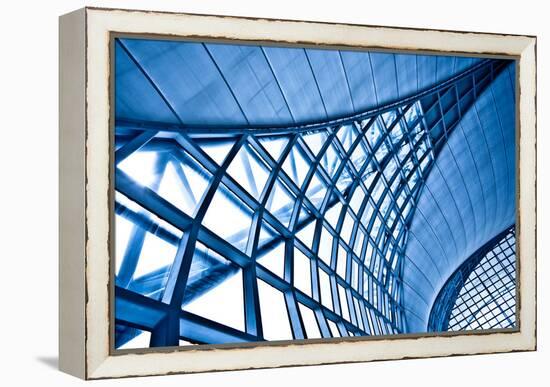 Abstract Blue Wall Interior Background, Horizontal Left Composition-babenkodenis-Framed Stretched Canvas