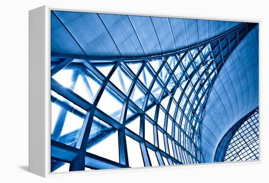 Abstract Blue Wall Interior Background, Horizontal Left Composition-babenkodenis-Framed Stretched Canvas