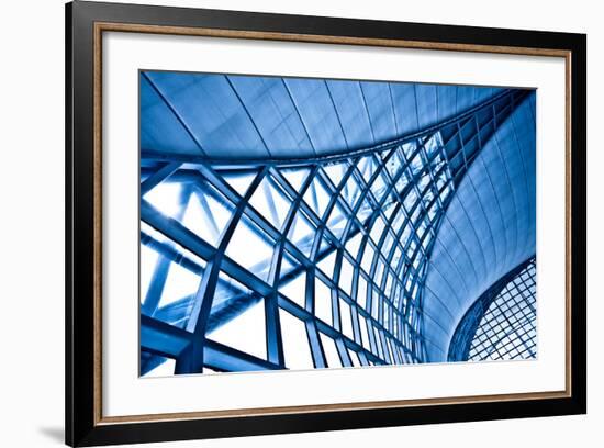 Abstract Blue Wall Interior Background, Horizontal Left Composition-babenkodenis-Framed Premium Giclee Print