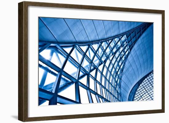 Abstract Blue Wall Interior Background, Horizontal Left Composition-babenkodenis-Framed Premium Giclee Print