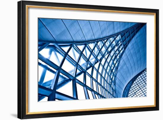 Abstract Blue Wall Interior Background, Horizontal Left Composition-babenkodenis-Framed Premium Giclee Print