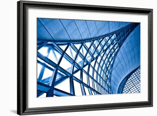 Abstract Blue Wall Interior Background, Horizontal Left Composition-babenkodenis-Framed Art Print