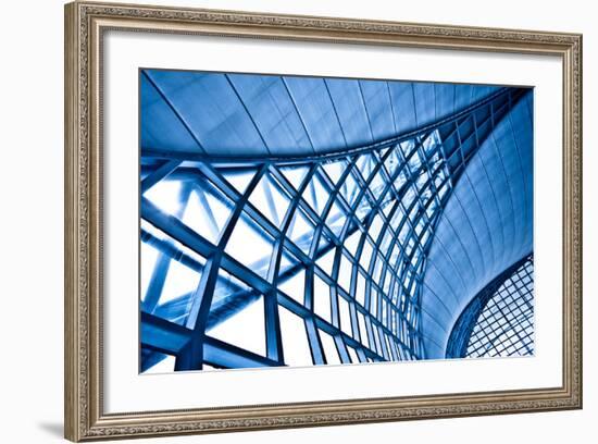 Abstract Blue Wall Interior Background, Horizontal Left Composition-babenkodenis-Framed Art Print