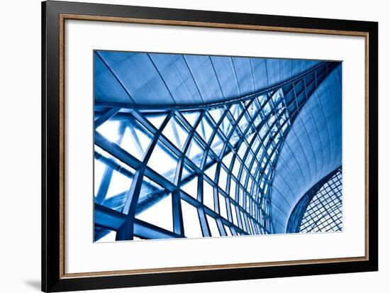 Abstract Blue Wall Interior Background, Horizontal Left Composition-babenkodenis-Framed Art Print