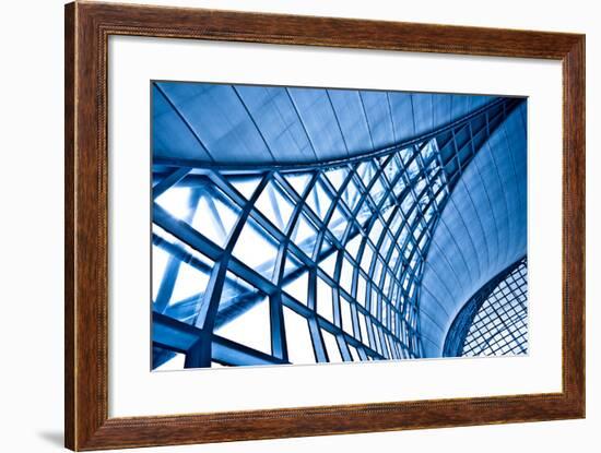 Abstract Blue Wall Interior Background, Horizontal Left Composition-babenkodenis-Framed Art Print