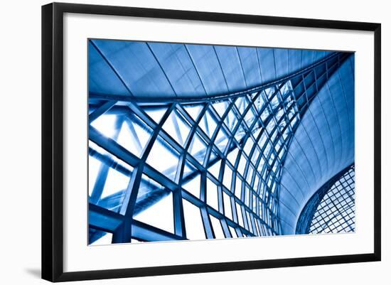 Abstract Blue Wall Interior Background, Horizontal Left Composition-babenkodenis-Framed Art Print