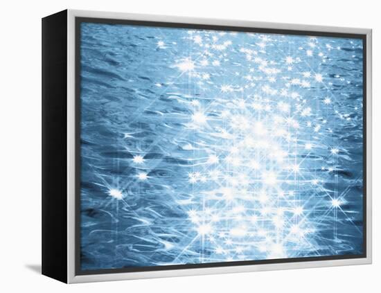 Abstract Blue Water Background with Sparks-null-Framed Premier Image Canvas