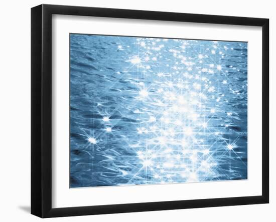 Abstract Blue Water Background with Sparks-null-Framed Photographic Print