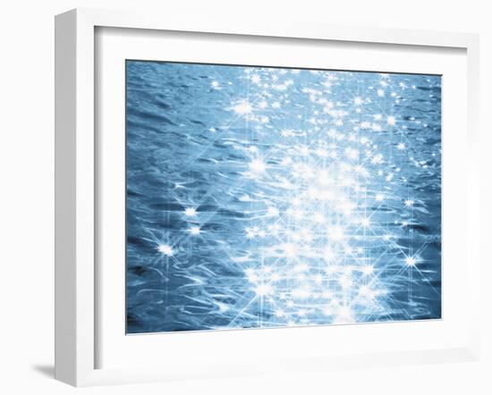 Abstract Blue Water Background with Sparks-null-Framed Photographic Print