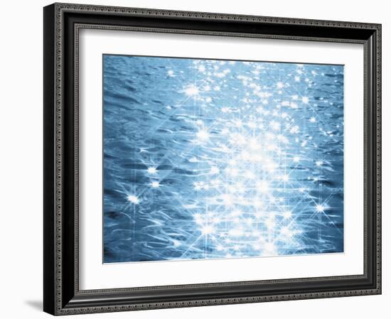 Abstract Blue Water Background with Sparks-null-Framed Photographic Print