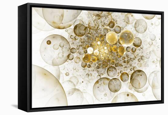 Abstract Chaotic Glittering Gold and Grey Bubbles. Fantasy Fractal Design. Digital Art. 3D Renderin-Klavdiya Krinichnaya-Framed Stretched Canvas