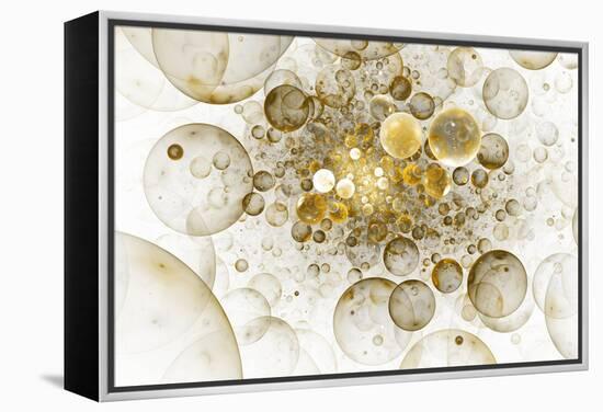 Abstract Chaotic Glittering Gold and Grey Bubbles. Fantasy Fractal Design. Digital Art. 3D Renderin-Klavdiya Krinichnaya-Framed Stretched Canvas