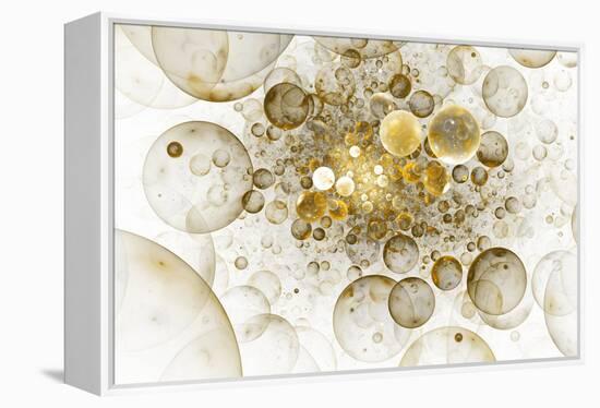 Abstract Chaotic Glittering Gold and Grey Bubbles. Fantasy Fractal Design. Digital Art. 3D Renderin-Klavdiya Krinichnaya-Framed Stretched Canvas