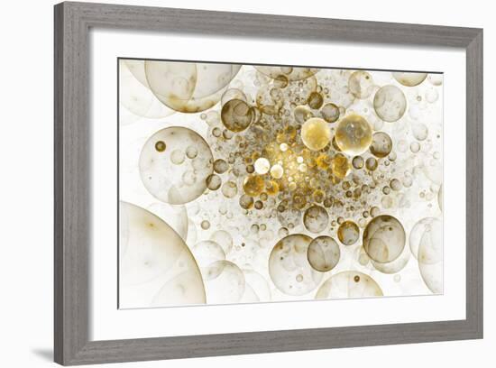 Abstract Chaotic Glittering Gold and Grey Bubbles. Fantasy Fractal Design. Digital Art. 3D Renderin-Klavdiya Krinichnaya-Framed Art Print