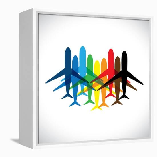 Abstract Colorful Airplane Icons-smarnad-Framed Stretched Canvas