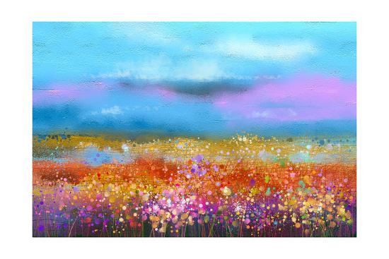 Abstract Colorful Oil Painting Landscape Background Semi Abstract