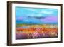 Abstract Colorful Oil Painting Landscape Background. Semi Abstract Image of Wildflower and Field. Y-pluie_r-Framed Art Print