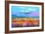 Abstract Colorful Oil Painting Landscape Background. Semi Abstract Image of Wildflower and Field. Y-pluie_r-Framed Art Print