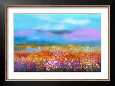 Abstract Colorful Oil Painting Landscape Background. Semi Abstract Image of  Wildflower and Field. Y' Art Print - pluie_r 