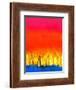 Abstract Colorful Oil Painting Landscape on Canvas. Semi- Abstract Image of Tree and Red Sky. Sprin-pluie_r-Framed Art Print