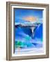 Abstract Colorful Oil Painting Landscape on Canvas. Semi- Abstract Image of Tree, Hill and Green, B-pluie_r-Framed Art Print