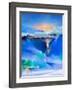 Abstract Colorful Oil Painting Landscape on Canvas. Semi- Abstract Image of Tree, Hill and Green, B-pluie_r-Framed Art Print