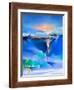 Abstract Colorful Oil Painting Landscape on Canvas. Semi- Abstract Image of Tree, Hill and Green, B-pluie_r-Framed Art Print