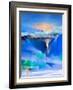 Abstract Colorful Oil Painting Landscape on Canvas. Semi- Abstract Image of Tree, Hill and Green, B-pluie_r-Framed Art Print
