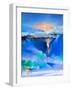 Abstract Colorful Oil Painting Landscape on Canvas. Semi- Abstract Image of Tree, Hill and Green, B-pluie_r-Framed Art Print