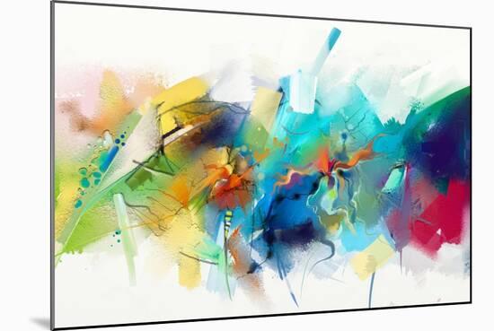 Abstract Colorful Oil Painting on Canvas Texture. Hand Drawn Brush Stroke, Oil Color Paintings Back-pluie_r-Mounted Premium Giclee Print