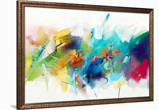 Abstract Colorful Oil Painting on Canvas Texture. Hand Drawn Brush Stroke, Oil Color Paintings Back-pluie_r-Framed Art Print