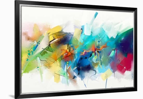 Abstract Colorful Oil Painting on Canvas Texture. Hand Drawn Brush Stroke, Oil Color Paintings Back-pluie_r-Framed Art Print