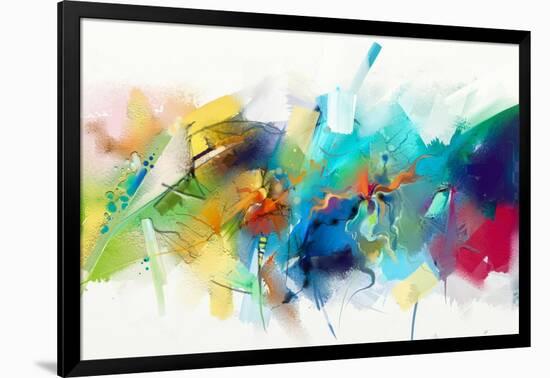 Abstract Colorful Oil Painting on Canvas Texture. Hand Drawn Brush Stroke, Oil Color Paintings Back-pluie_r-Framed Art Print