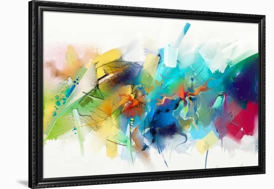 Abstract Colorful Oil Painting on Canvas Texture. Hand Drawn Brush Stroke, Oil Color Paintings Back-pluie_r-Framed Art Print