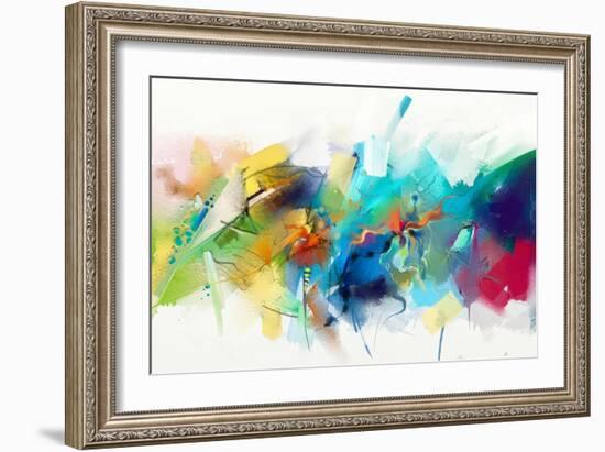 Abstract Colorful Oil Painting on Canvas Texture. Hand Drawn Brush Stroke, Oil Color Paintings Back-pluie_r-Framed Art Print