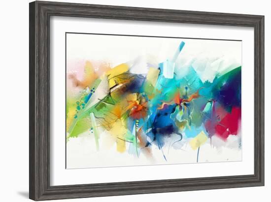 Abstract Colorful Oil Painting on Canvas Texture. Hand Drawn Brush Stroke, Oil Color Paintings Back-pluie_r-Framed Art Print