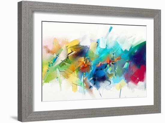 Abstract Colorful Oil Painting on Canvas Texture. Hand Drawn Brush Stroke, Oil Color Paintings Back-pluie_r-Framed Art Print