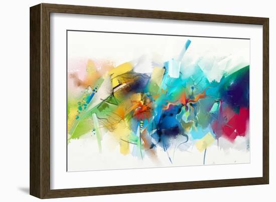 Abstract Colorful Oil Painting on Canvas Texture. Hand Drawn Brush Stroke, Oil Color Paintings Back-pluie_r-Framed Art Print