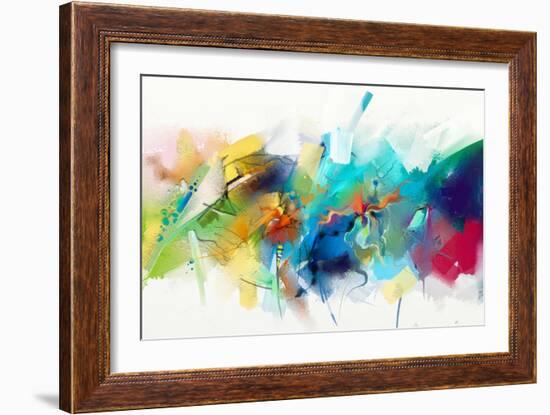 Abstract Colorful Oil Painting on Canvas Texture. Hand Drawn Brush Stroke, Oil Color Paintings Back-pluie_r-Framed Art Print